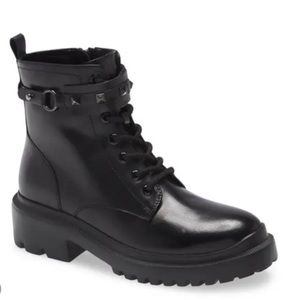 BLONDO Cecilia waterproof leather Lace up Moto boot Chunky sole black chelsea 8